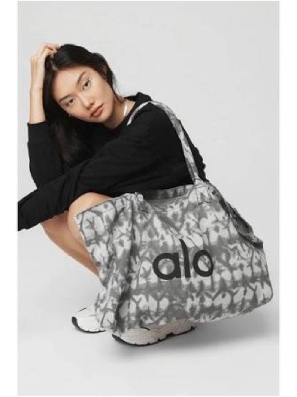 ALO Yoga Gray Tie-Dye Canvas Tote with Logo